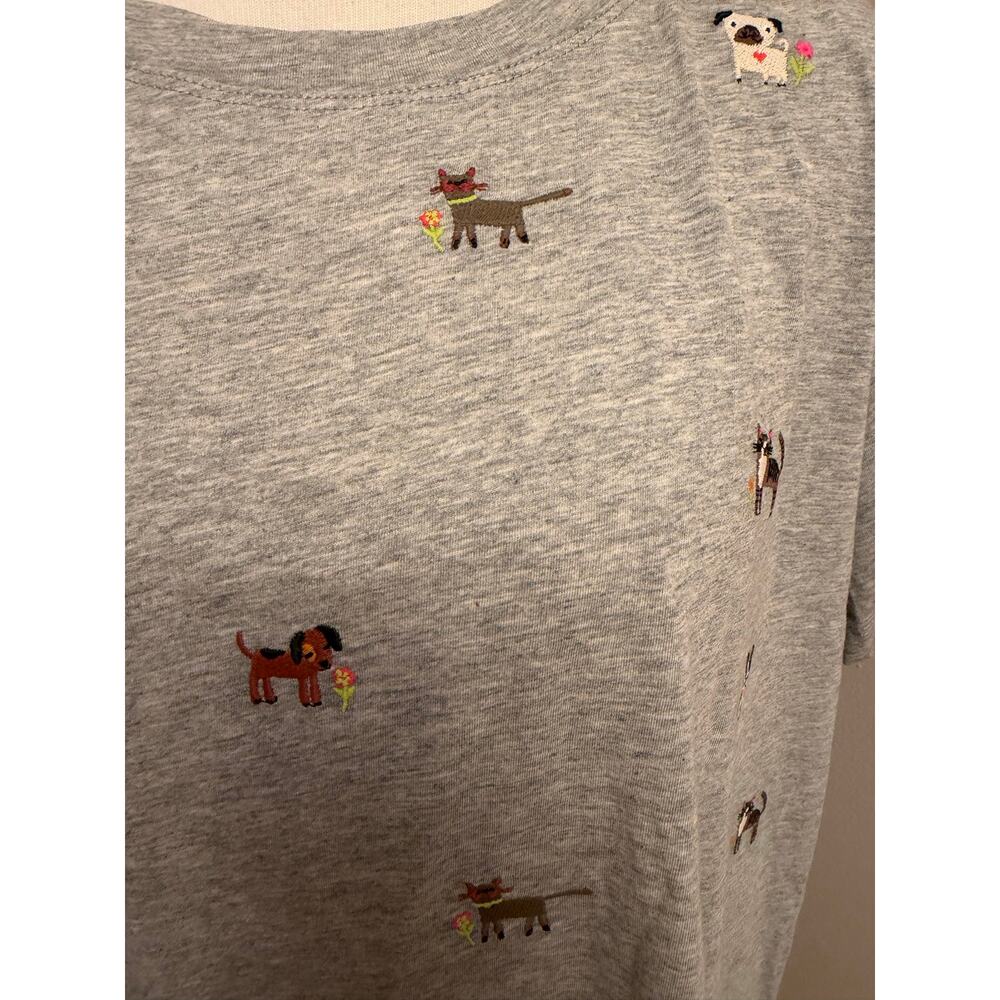NWT Natural Life Fave Little Things Embroidered Tee Grey Pets Cats & Dogs Sz XL - Picture 3 of 8
